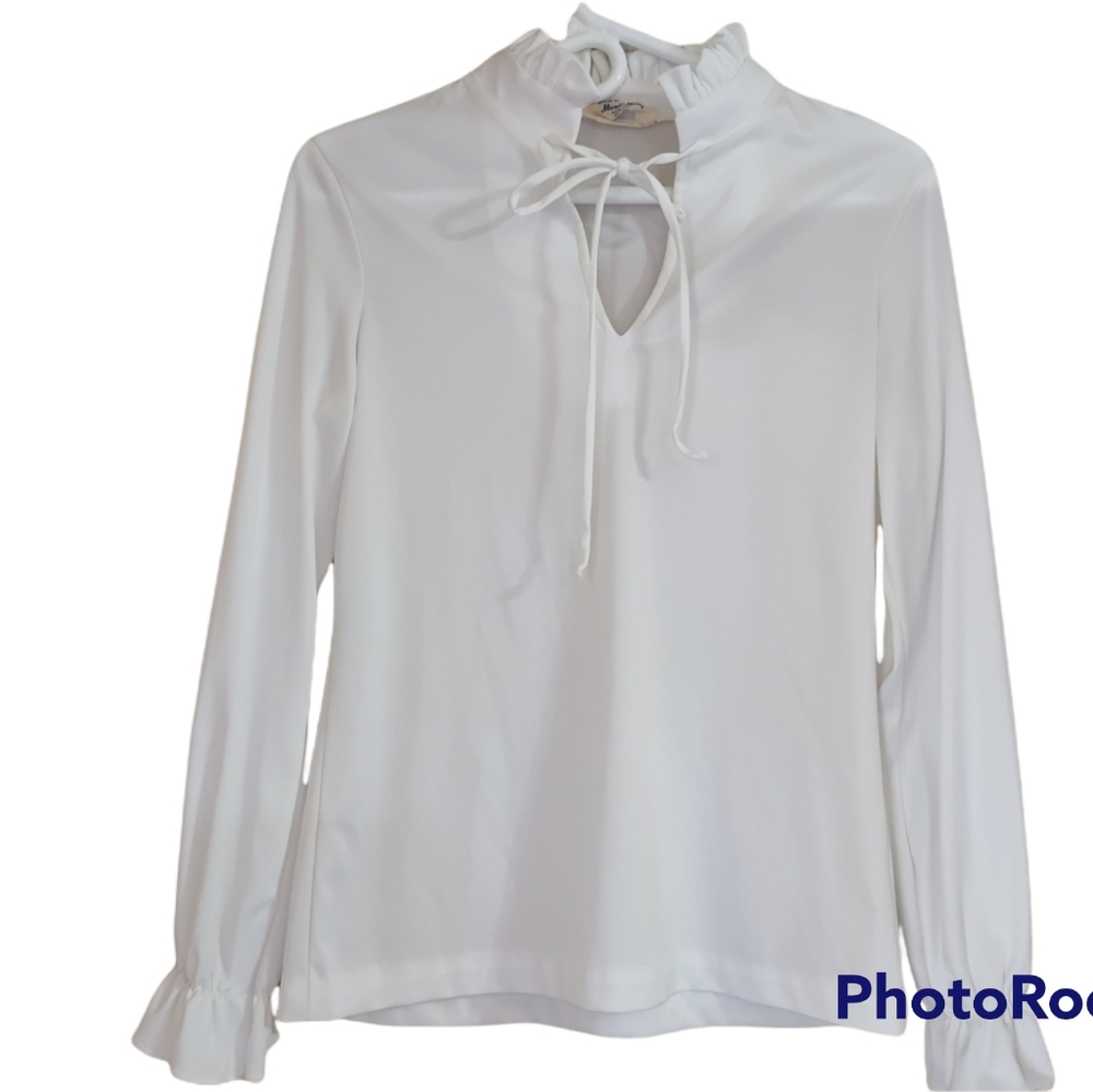 Vintage 70s Mardi Modes New York High Neck Collar Top Blouse Key Hole Neckline